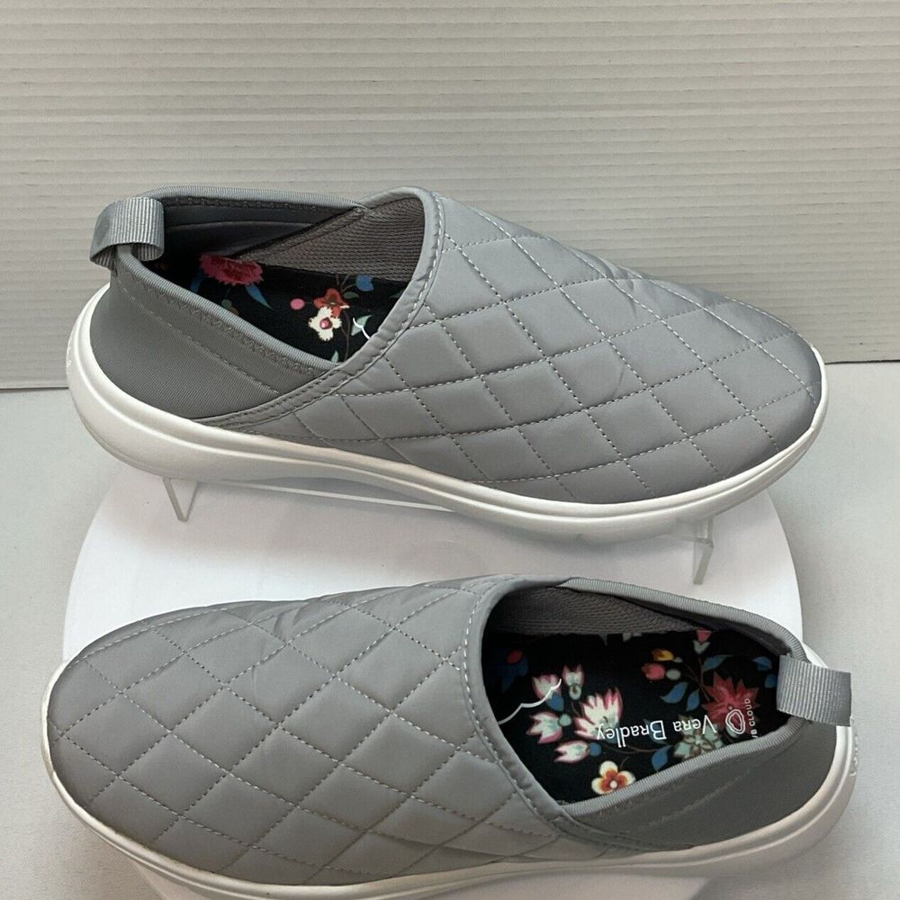 Vera Bradley Women's VB Cloud Convertible Slip On Shoe Nickel Gray Quilted Sz 8